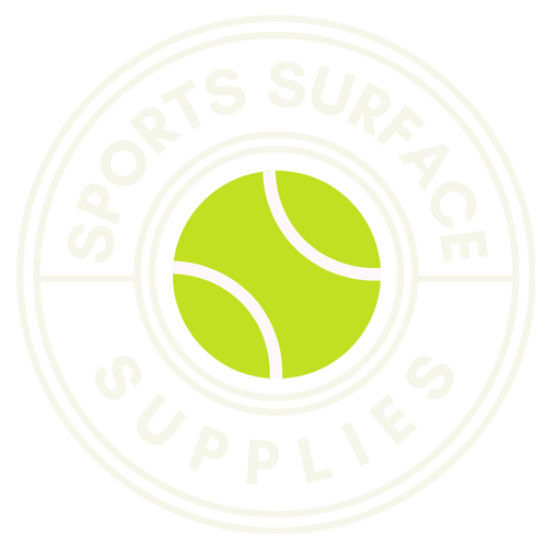Logo of Sports Surface Supplies with a tennis ball icon on a white background